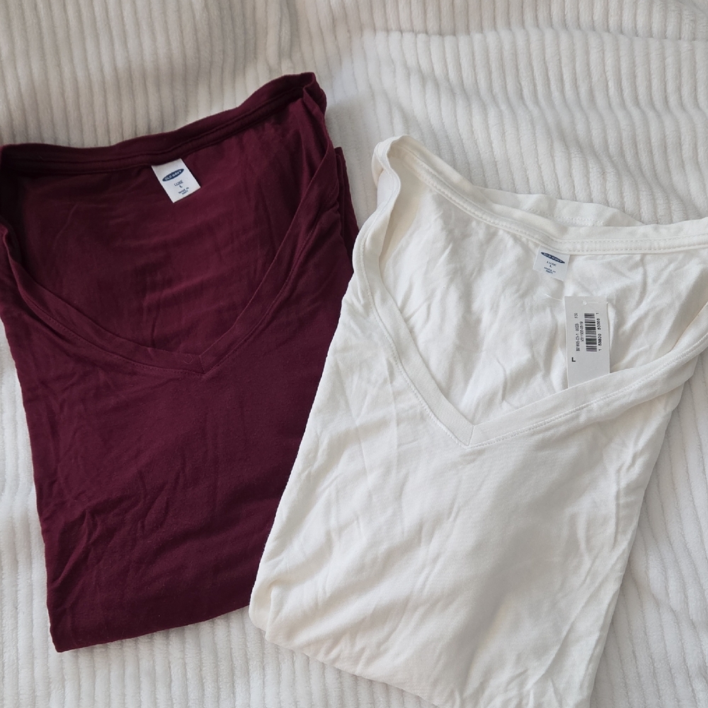 Old Navy Women's Luxe Tees Bundle - Maroon and White